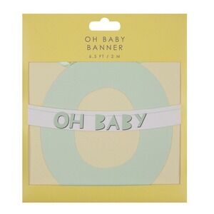 Table Fun Oh Baby Banner 6.5 Ft. New In Package Mint Green Paper White Ribbon